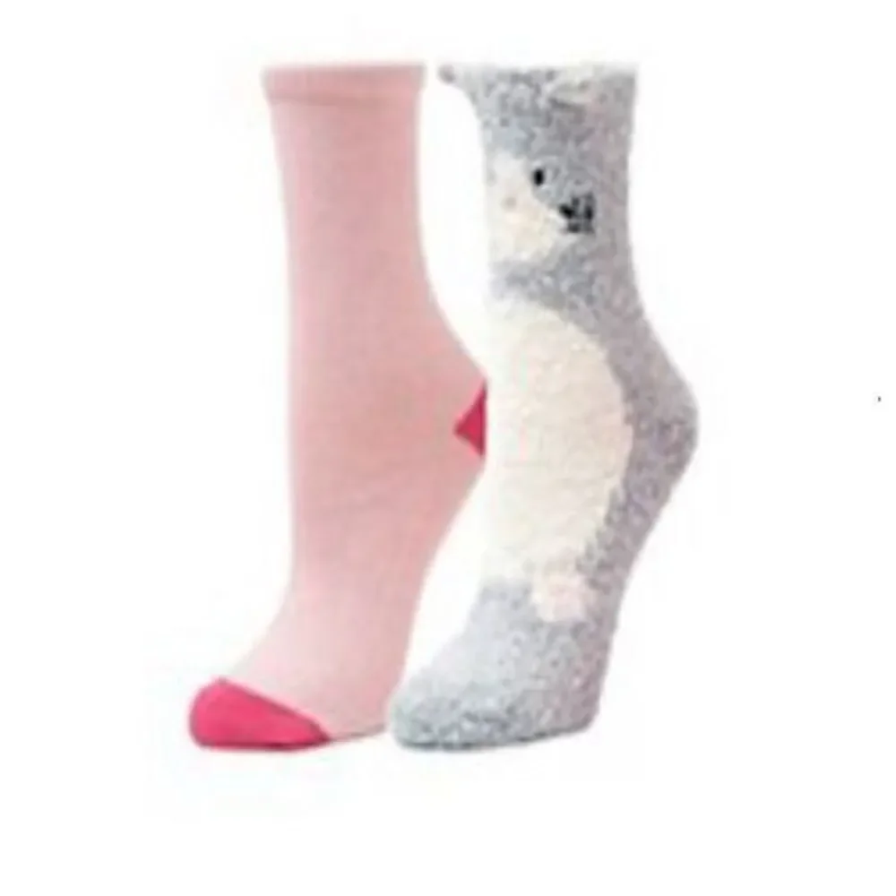 Cuddl Duds Girls Shoe Size 4-10 Lounge Crew Slipper Socks Total 4 Pr